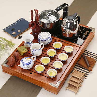 年底清仓特价陶瓷紫砂茶具整套装带茶盘烧水壶电磁炉自动抽水排水