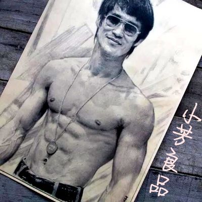 李小龙铅笔画 复古海报 牛皮纸招贴画 咖啡馆装饰画 酒吧挂画画芯