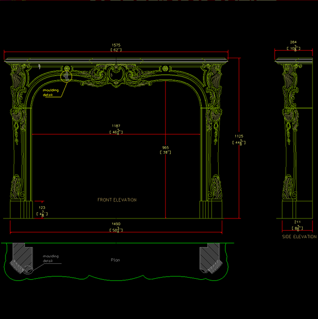 r0702—美式英式壁炉设计cad资料/壁炉图块图库素材/带详细三视图