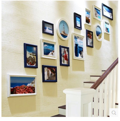 欧式楼梯照片墙创意相框挂墙组合结婚走廊过道墙面装饰15框洗照片