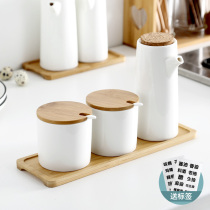Day Style Home Kitchen Ceramic Seasoned Oil Jug Oil Bottle Soy Sauce Pot Vinegar Pot Seasoned Seasoning Box Salt Sugar Jar Suit