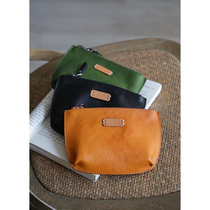 Genuine Leather Retro Small Makeup Bag Head Layer of Tanning Cow Leather Mouth Red Pink Bottom Card Bag Key Small Objects Color Makeup containing bag