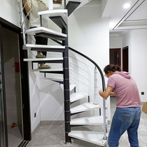 Rotating staircase duplex second floor indoor custom loft small apartment integral beech wood handrail center column steel structure design