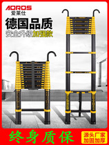 Multifunctional aluminum alloy telescopic ladder thickened straight ladder Single-sided ladder folding portable household ladder lifting engineering stairs