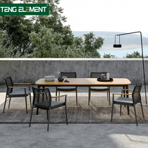 Outdoor Casual Table And Chairs Teak Wood Rattan indoor restaurant Garden Courtyard balcony Rain-proof sunscreen Three-three combinations