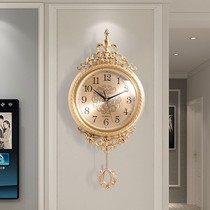 European pure copper wall clock living room home fashion clock luxury atmospheric clock American silent quartz clock Wall