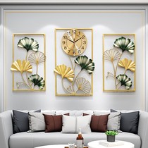 Ginkgo triple deputy wall clock living room home new Chinese creative atmosphere personality silent quartz clock wall clock