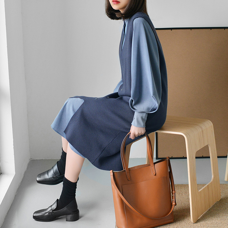 雪纺连衣裙女中长款2018春装新款女装复古宽松长袖裙子打底衬衫裙