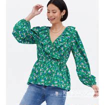UK 09 13 NL 2021 new autumn ruffle V collar waist long sleeve floral shirt