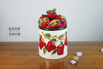 Outer single AMICEA apple painted relief ceramic storage jar ) biscuit snack rice can ) decorative jar