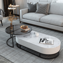 Rock board modern simple light luxury marble coffee table Oval TV cabinet combination living room Nordic small apartment glass