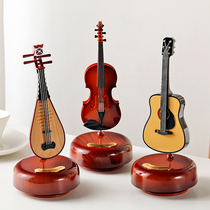 Literary classical style creative rotating pipa guitar violin music box Music Box desktop ornaments birthday gift