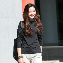 Outdoor high collar elastic quick-dryer womens coat long sleeve T-shirt plus velvet warm base shirt slim thin breathable autumn