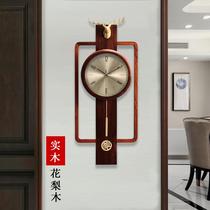 New Chinese copper hanging bell Living room hanging table Home Atmospheric Red Flowers Pear Solid Wood Clock China Wind Eurostyle Deer Head Watches