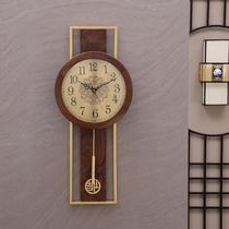 New Chinese pure copper wall clock Wall living room atmosphere high-end black walnut solid wood light luxury time clock Chinese style decoration