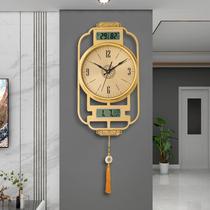 New Chinese hanging clock Living room Home Fashion minimalist Decoration Creative Solid Wood China Wind Watches Light Extravagant pure copper clock