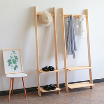 Coat rack shoe rack Japanese Nordic shelf solid wood wall corner homestay floor bedroom hanger towel rack