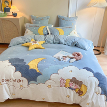 Cartoon milk velvet four-piece Winter coral velvet baby velvet children cute clouds quilt cover plus velvet bedding