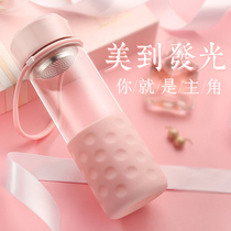 Fuguang glass portable ladies cute thickened household creative flower tea cup Filter handy cup heat-resistant water cup