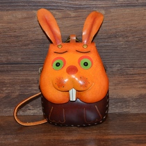 Cowhide handmade cartoon coin bag animal rabbit leather coin purse Womens Mini wallet gift key bag