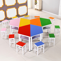 Primary school student group counseling splicing table library reading room table and chair childrens art table color trapezoidal combination table