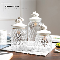 Nordic glass candy jars decorative ornaments girl heart candy storage sealed crystal storage creativity
