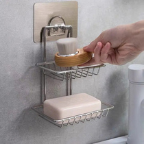 Toilet large double-layer strong suction cup soap box bathroom wall wall suction wall stainless steel drain rack soap box