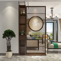 New Chinese style screen partition Living room bedroom entrance entrance wall Simple modern solid wood double-sided embroidery shelf cabinet