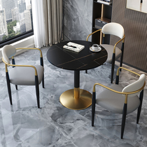 Light luxury Rock board negotiation reception round table combination simple modern milk tea shop coffee shop business meeting leisure table and chair