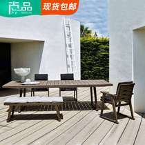 Outdoor solid wood table and chairs patio terrace casual dining table and chairs decent board room Villa Outdoor Upscale Embalming Solid Wood Long Table