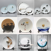 New Chinese TV cabinet ceramic plate decoration landscape plate frame ornaments living room porch watch plate handicraft furnishings