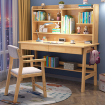Solid wood desk bookshelf integrated minimalist home student writing desk small family bedroom children study table and chairs suit