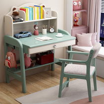 Children solid wood desk bookshelf integrated study table and chairs Home Bedroom Elementary School Students Writing Table 60 60 70 80cm