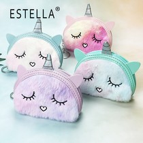 ESTELLA NEW CUTE CARTOON SEMI-CIRCLE ZERO WALLET UNICORN EMBROIDERED CUTE WITH EYE ZSTAINED PLUSH ZERO WALLET