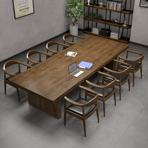 Full solid wood meeting table long table minimalist modern meeting table and chairs portfolio in talks to receive office staff strip table