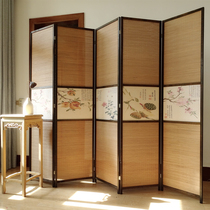 New Chinese screen partition folding screen Old entrance indoor living room barrier Solid wood bamboo mobile simple folding screen