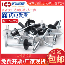 Big cap open type aluminum rivet blind rivet rivet big cap along flat round head cored Rivet 3 2 4mm5mm