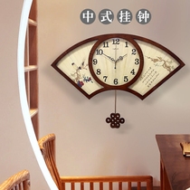 Retro wooden clock Chinese wall clock living room creative Chinese style mute art decorative clock modern quartz clock