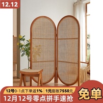 Nordic ins solid wood rattan screen porch partition living room home folding mobile baffle bedroom modern simple