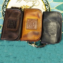 Handcrafted Color Qin Oil As Old Plant Tannic Cow Leather Multifunction Large Capacity Retro Portable Containing Bag Hang Bag Key Bag