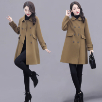 Medium and long woolen coat women's autumn and winter 2021 new women's Korean version of casual foreign style double-breasted woolen coat