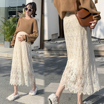 Pregnant womens autumn fashion lace skirt gentle wind Belly Belly skirt spring and autumn belly long skirt tide hot mother mesh dress