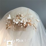 Freshwater pearl ceramic flower headdress Japanese hand-made bridal hair comb