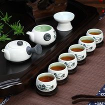 Snowflake kung fu tea set set household ceramic tea cup teapot Japanese bowl tea art living room drinking tea Road simple