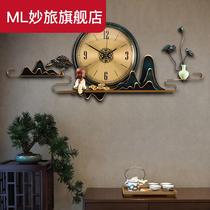 New Chinese timepiece pure copper light luxury high-end home clock hanging bell Living room Art modern atmospheric decoration quartz clock
