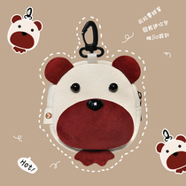 Three-color patch original bear small round bag female handmade fun coin wallet solid color canvas light canvas coin bag