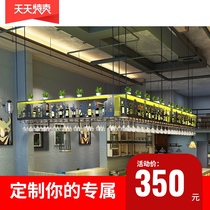 Bar Restaurant Bar Iron hanger Wall cabinet Upside down wine glass rack Bar hanging wine rack Shelf wine cabinet