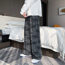Europe and the United States hiphop mop pants vintage newspaper printing design sense straight tube pure pants casual