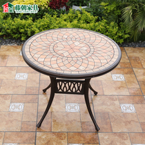 Rattan Imitation Marble Table Cast Aluminum Single Table Courtyard Garden Open-air Table Eu Style Dining Table Outdoor Villa Furniture