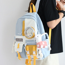 Hong Kong primary school student school bag female Korean version of cute junior middle school ridge protection load reduction third to sixth grade backpack contrast color backpack